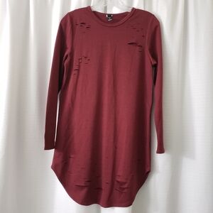 Medium Windsor Maroon Longsleeve Distressed Midi Dress